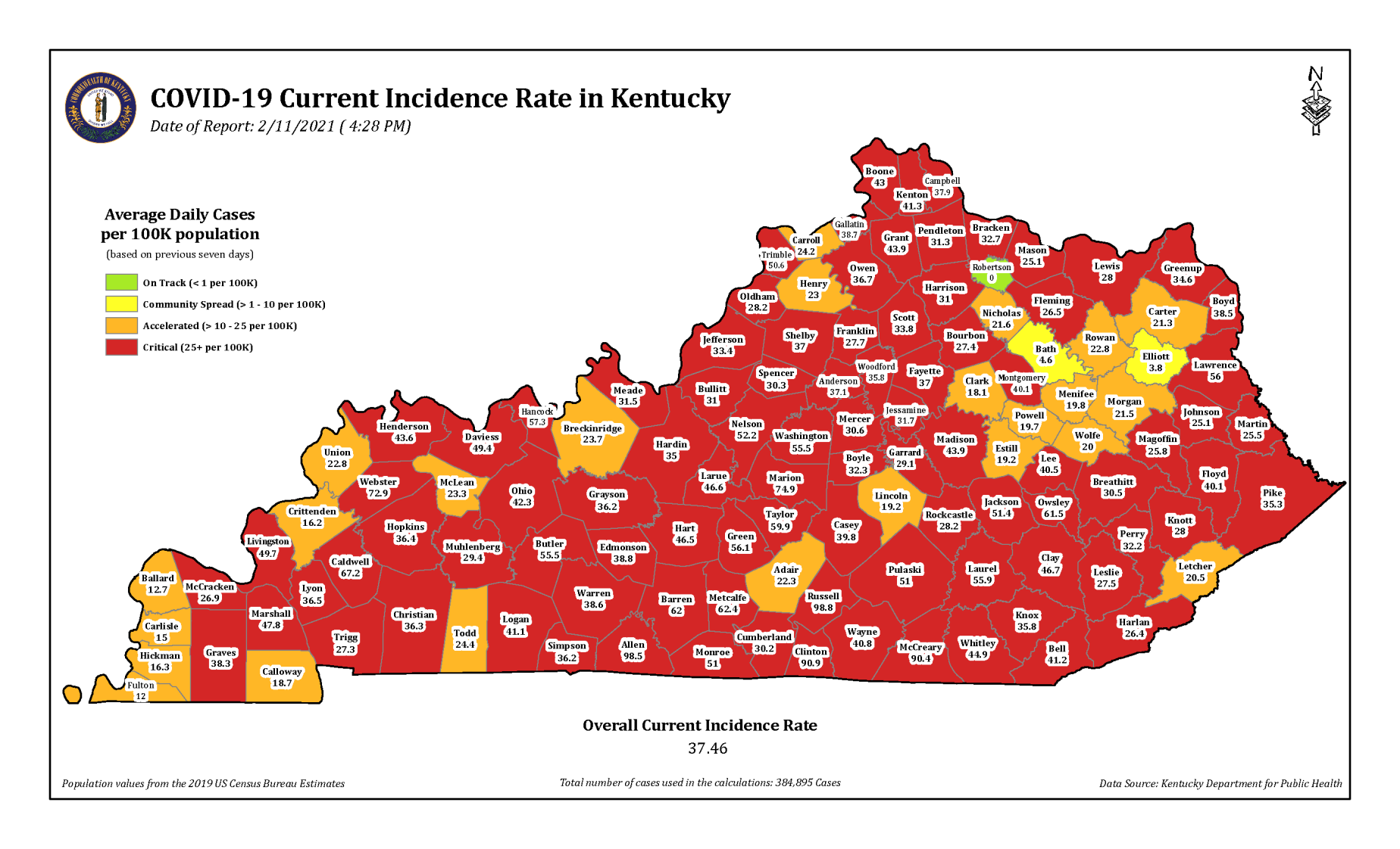 KY COVID-19 incidence rate 2/22/21